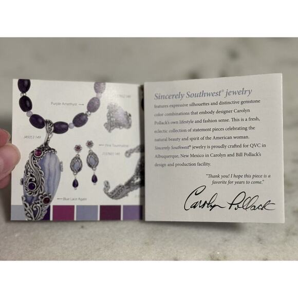 New Carolyn Pollack Sterling Silver Blue Lace Agate & Amethyst Cuff Bracelet - Picture 11 of 12